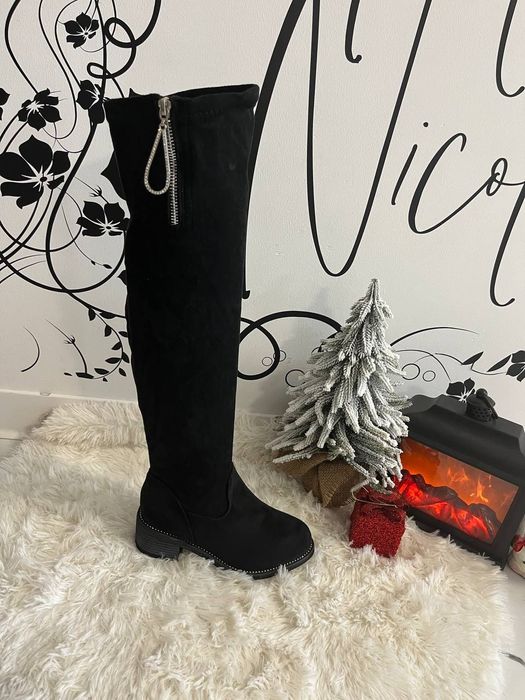 Cizme dama inalte din piele întoarsă