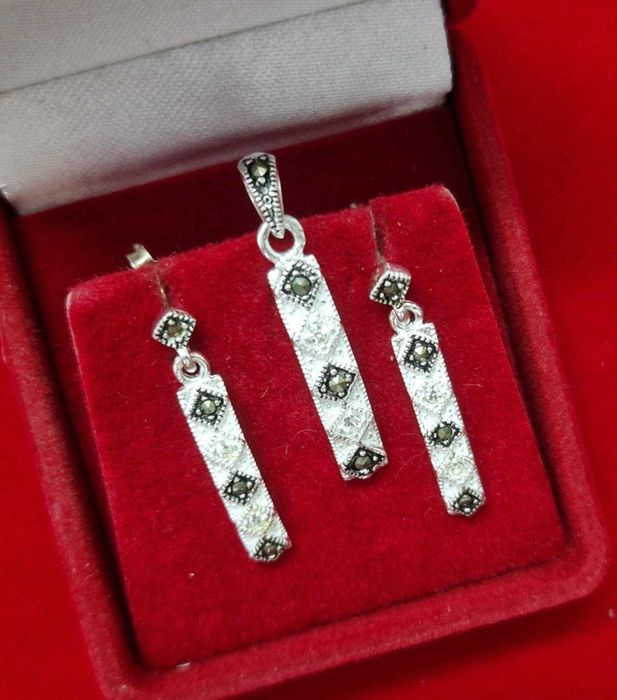 AG178, set argint 925,nou/marcat,cu marcasite si zirconiu,ideal cadou