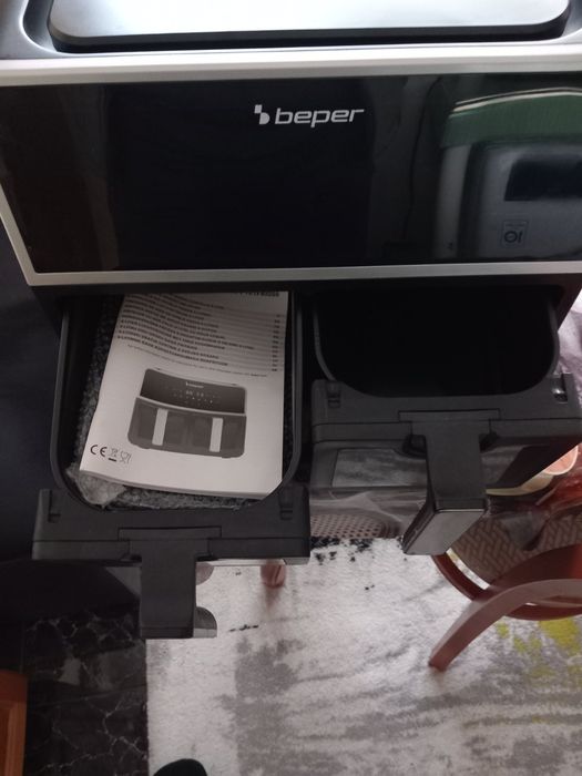 Фритюрник с горещ въздух Beper P101FRI090, 9L, Две кошници, 7 програми, Отложен старт, Сив/черен
