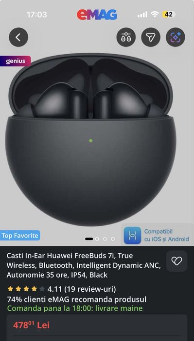 SIGILATE—Casti In-Ear Huawei FreeBuds 7i, True Wireless, Bluetooth