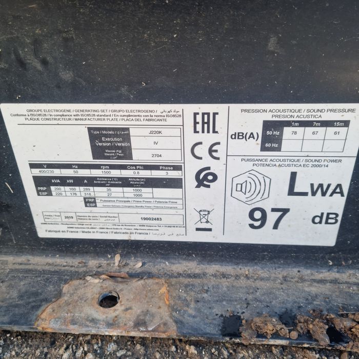 Generator 220kva Model SDMO John Deere