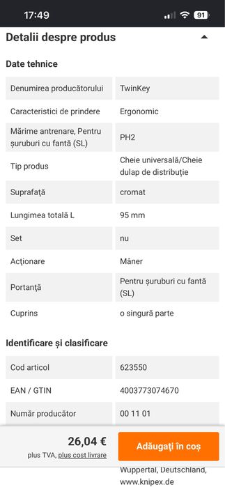 Cheie universala Knipex TwinKey , made in Germany