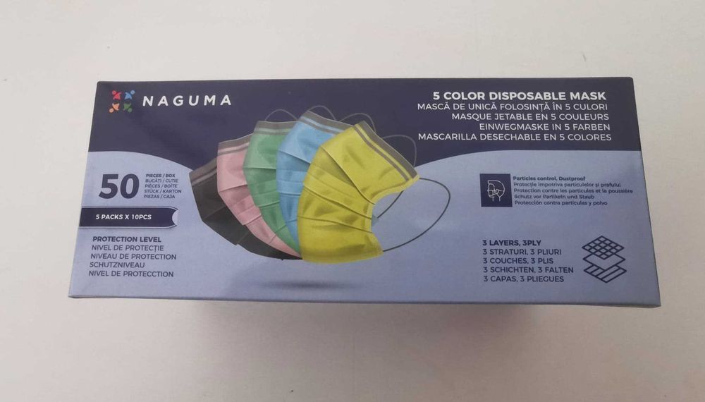 Măști medicale, 3 straturi, 5 culori/tematică Crăciun, set 50 buc/cutie