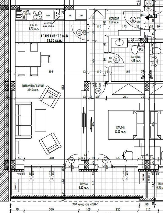 Просторен двустаен апартамент 98 кв м.