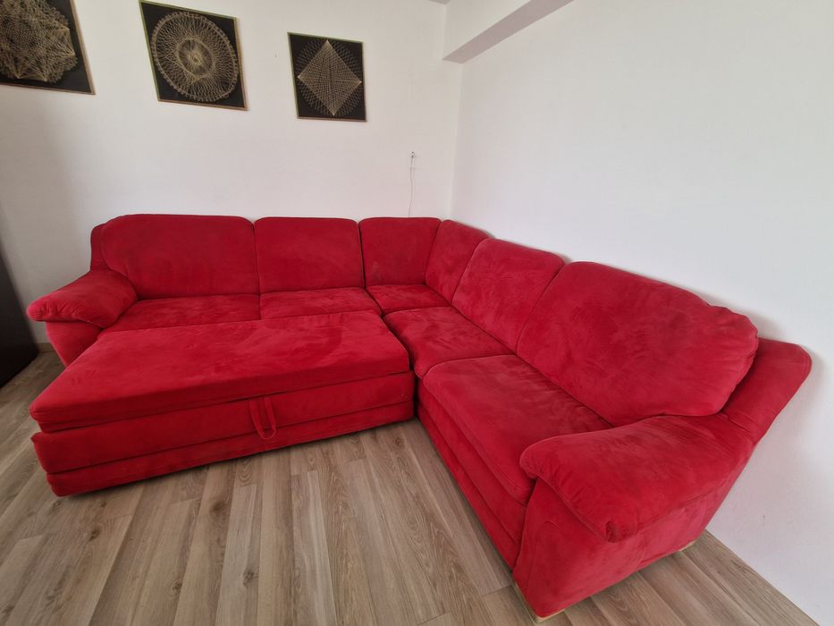 Colțar Extensibil Roșu - 260x260, Ladă Depozitare, Stare bună