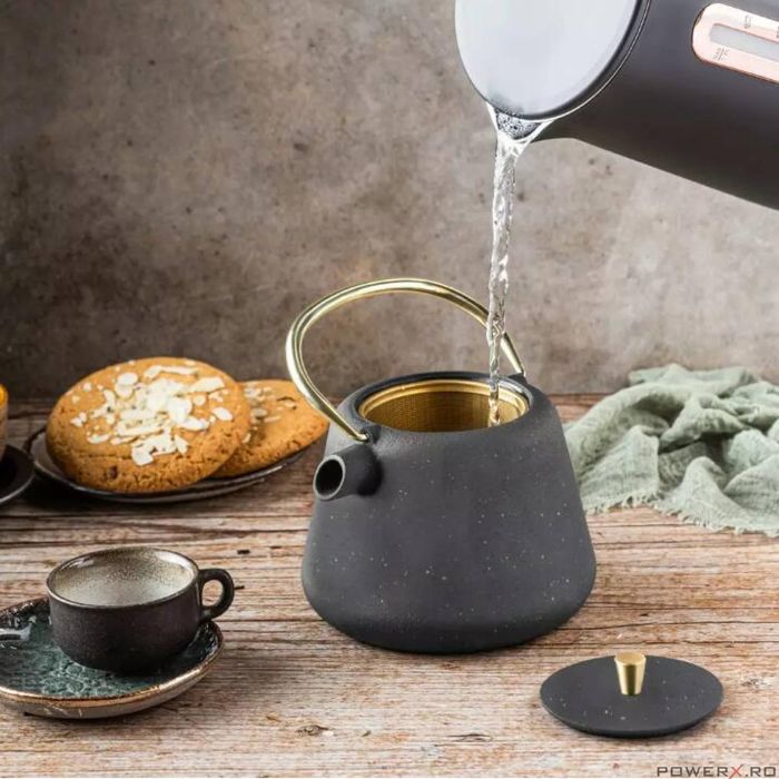 Ceainic din fonta cu strecuratoare, interior emailat, 1l, negru cu