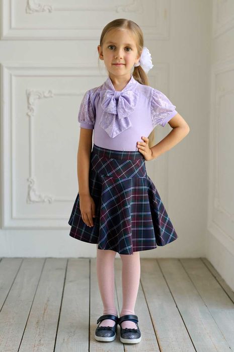 Uniforme scolare: bluza de scoala mov/lila eleganta cu funda mare