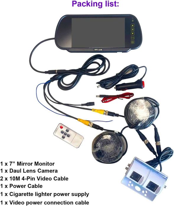 Камера за заден ход с двоен обектив, 7-инчов монитор за огледало
