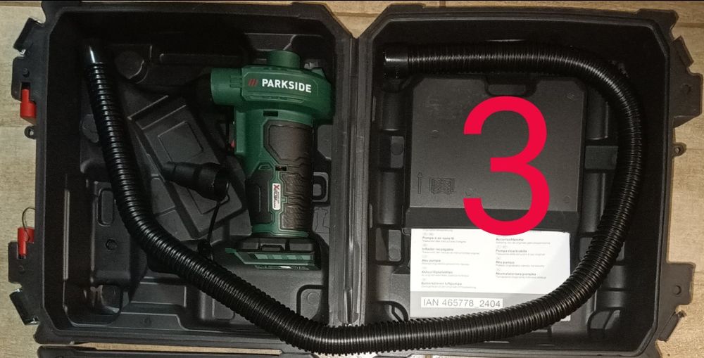 Parkside set compresor digital pompa umflat pe baterie de 20V 4A 8A 2A