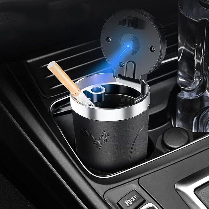 Луксозен Пепелник за кола със синя LED подсветка автомобил