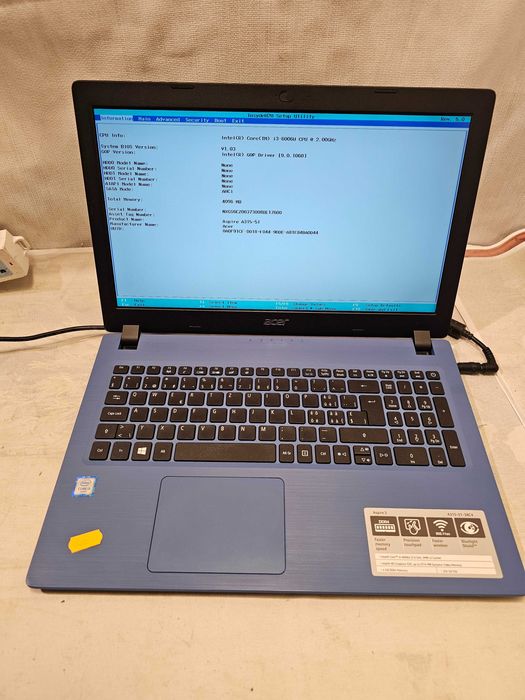 Laptop Acer Aspire 3 A315-51 model N17q1 Intel i3 fara ssd-hdd
