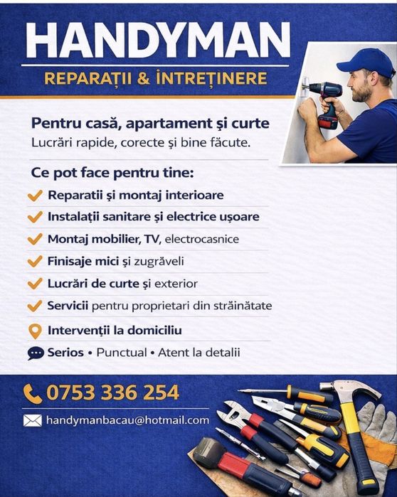 Meserias Bacau, montaj lustre, montaj mobila