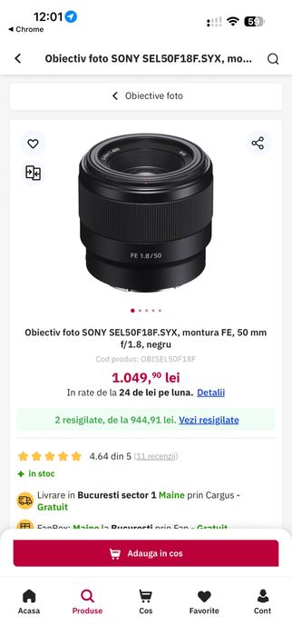 Obiectiv foto SONY SEL50F18F, montura FE, 50 mm  f/1.8, negru