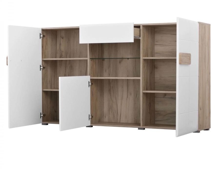 Comoda cu sertar 180 stejar gri folie lucioasa alba, 180 x 41.5 x 96.5