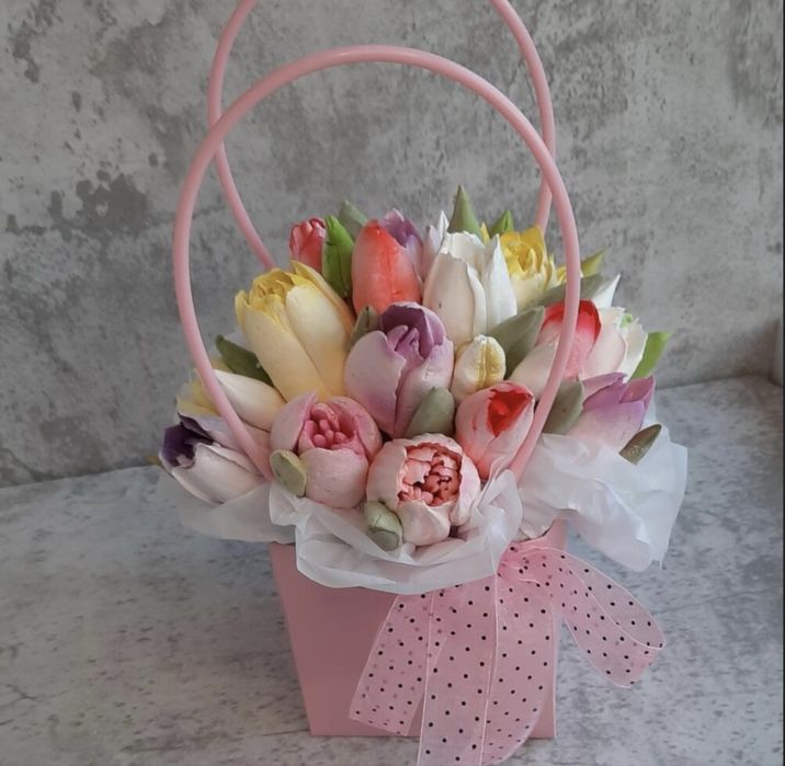 Тюльпаны из зефира букет на 8 марта