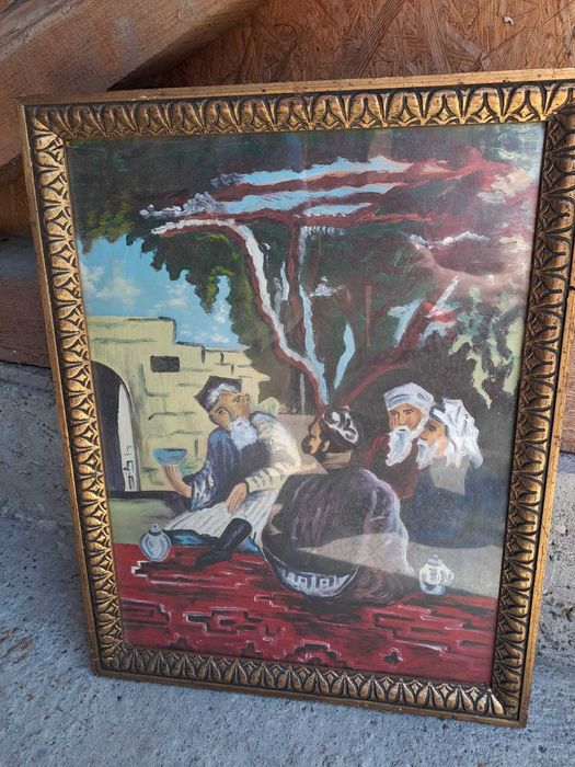tablou vechi romanesc pictura pe carton gros 54/42 cm