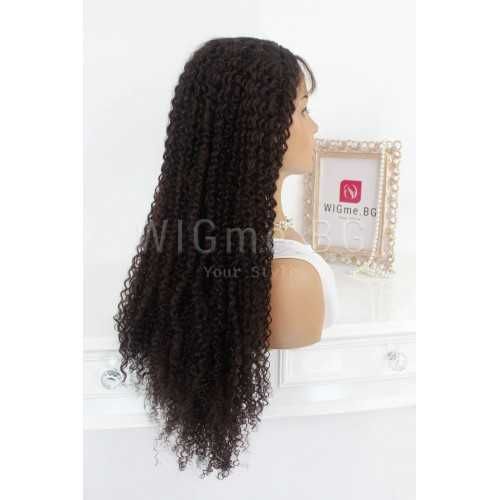 Дълга тъмнокестенява къдрава лейс фронт перука Лейла