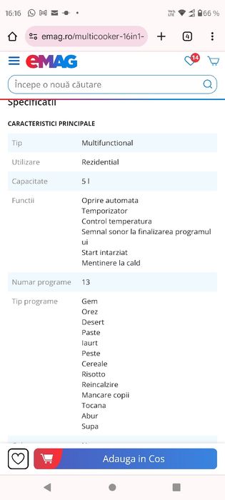 Multicooker 16in1 Tefal SpheriCook RK745800, 820W, capacitate 5L, pano