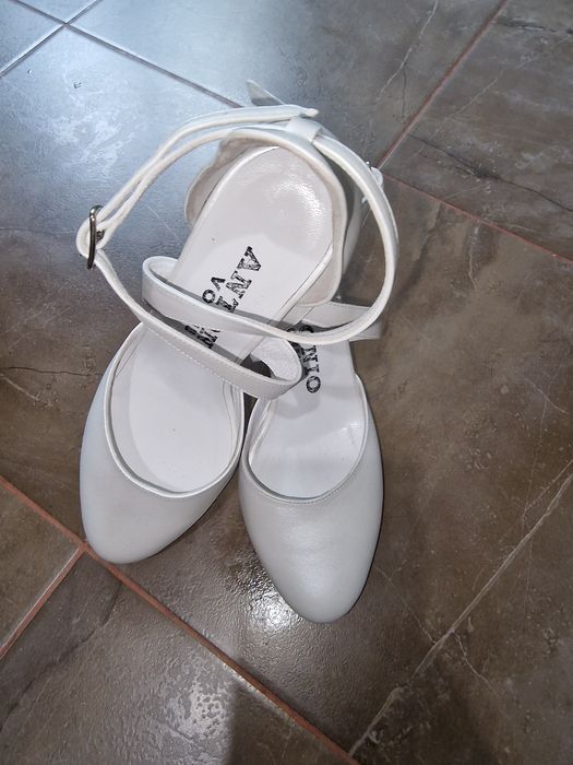 Pantofi alb sidef piele interior și exterior