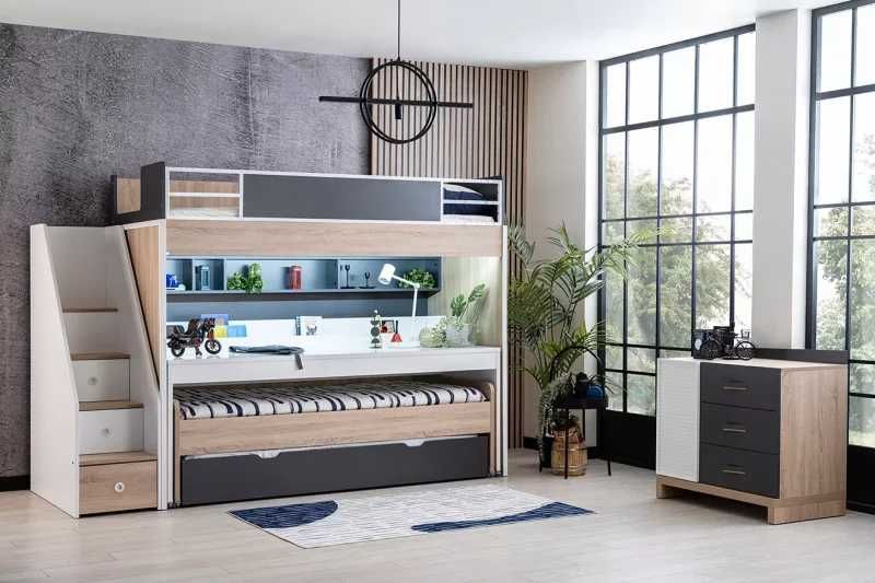 Двуетажно детско легло с бюро