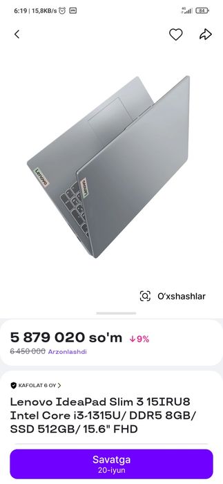 Core i3 13-avlod Noutbuk sotiladi!