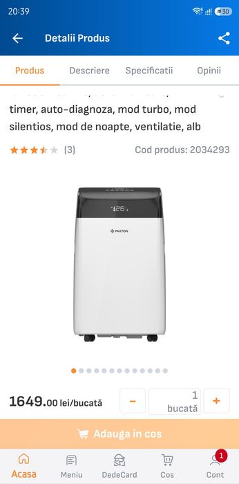 Aer conditionat potabil Paxton Nou 14000BTU Funcția încălzire