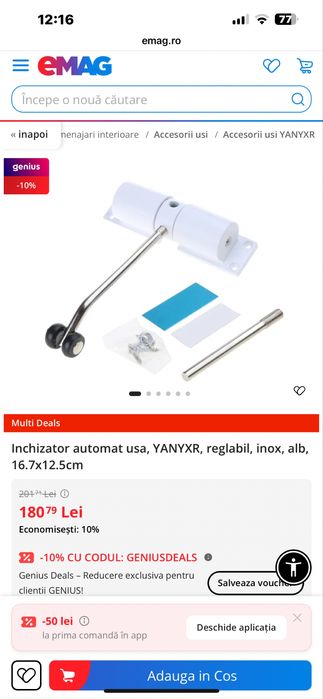 Inchizator automat usa, YANYXR, reglabil, inox, alb