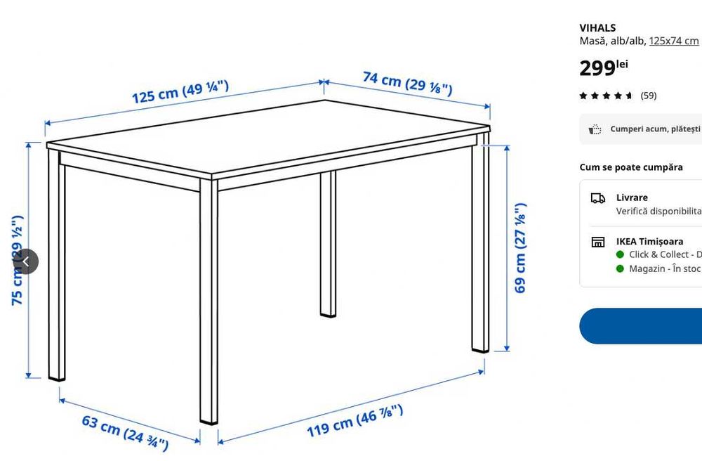 Masa Alba IKEA VIHALS ca noua