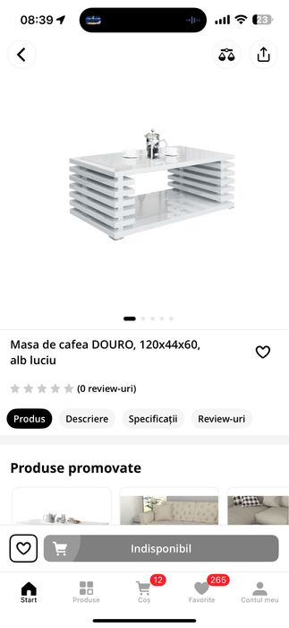 Masa cafea sufragerie pal lucios