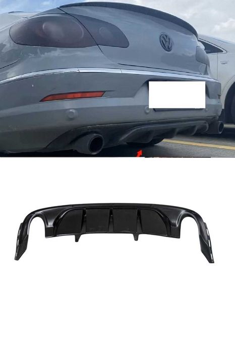 Difuzor bara spate (fusta) model R line Volkswagen Passat CC 2008-2012 plastic ABS culoare negru mat
