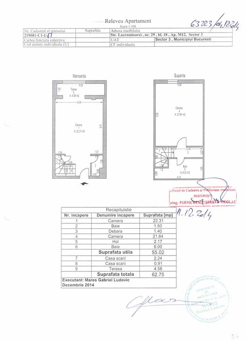 Duplex 63mp mansardat et.5 si 6 cu lift