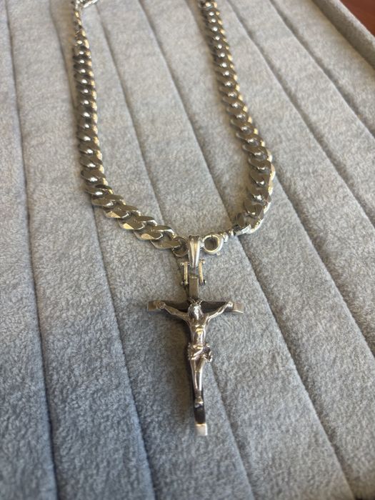 Сребърен ланец Панцер 925 и кръст 55см 120гр