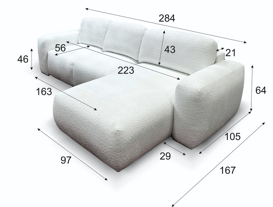 NOU Colțar L-form, BEIGE, 280/170cm, extensibil