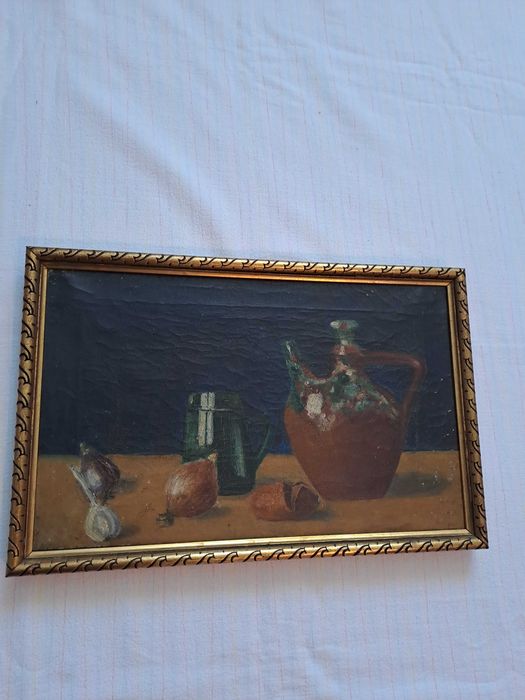 tablou vechi romanesc pictura pe panza 45/30 cm