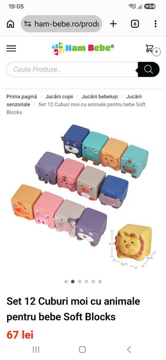 Set 12 Cuburi moi cu animale pentru bebe Soft Blocks