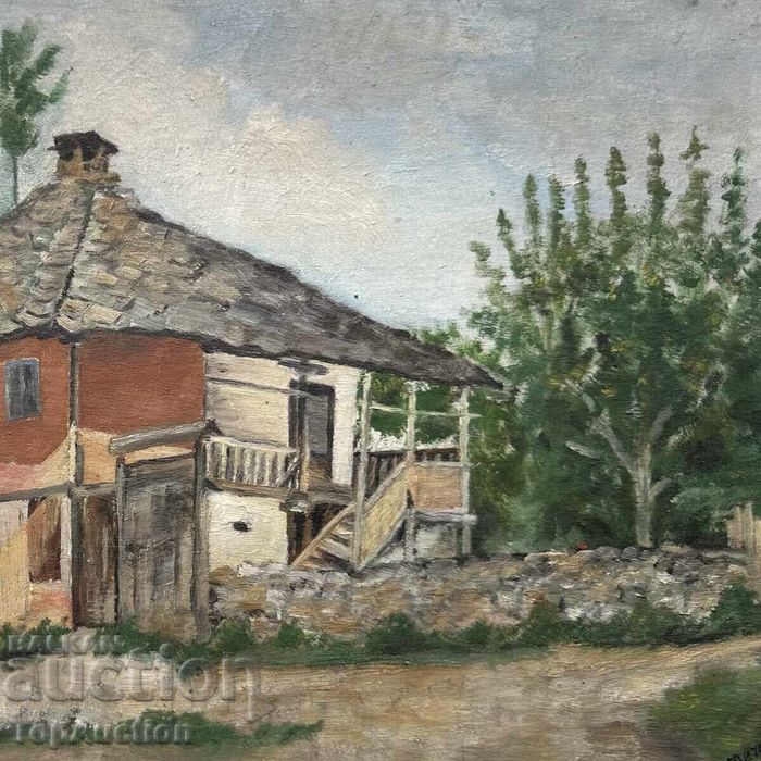 Голяма стара българска картина Възрожденска къща, 1937, Т. Дечева