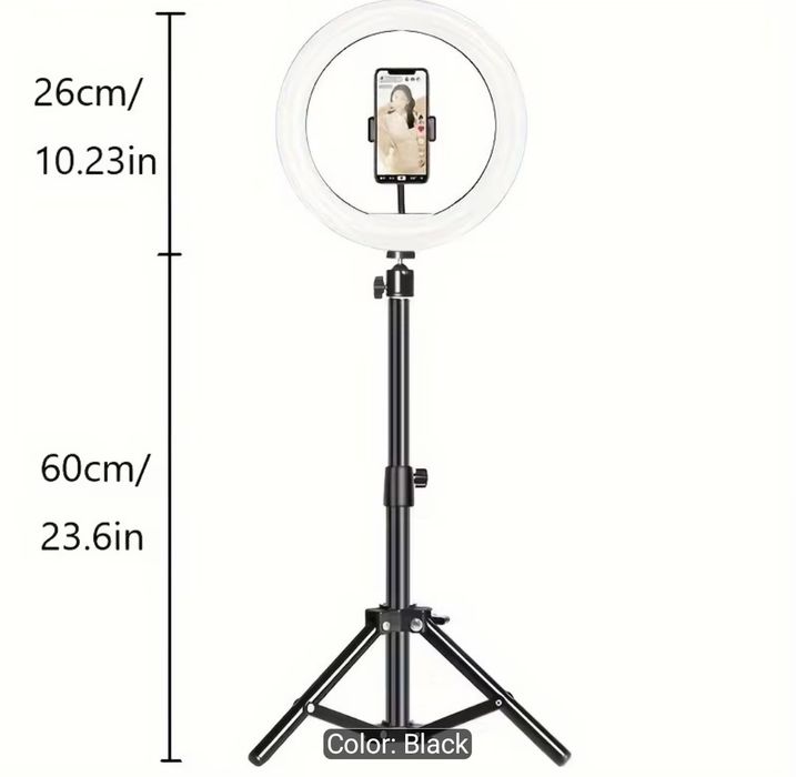 Ring Light LED 10" (26 cm) cu stativ și suport telefon – Nou