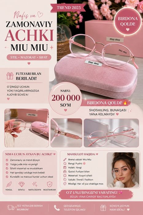 Miu Miu uslubidagi ko'zoynak