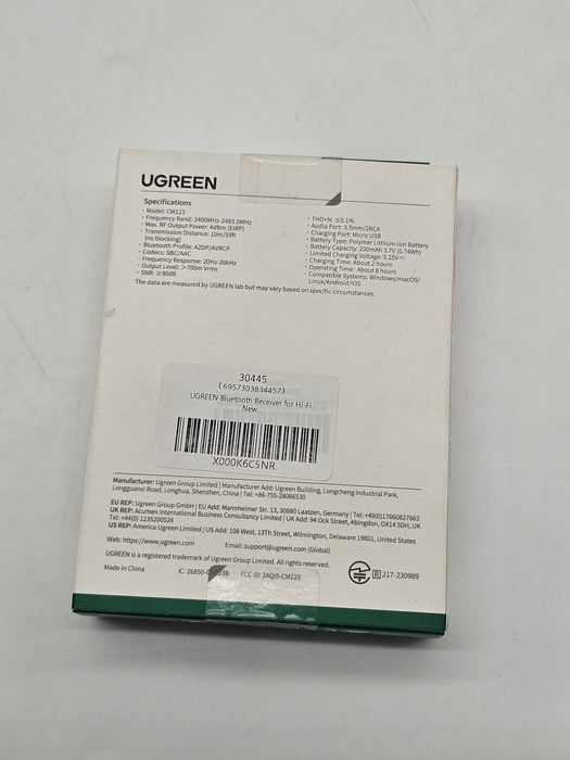 Audio Receiver Bluetooth Ugreen CM123 Jack 3.5mm 2RCA BT 4.1 , Black