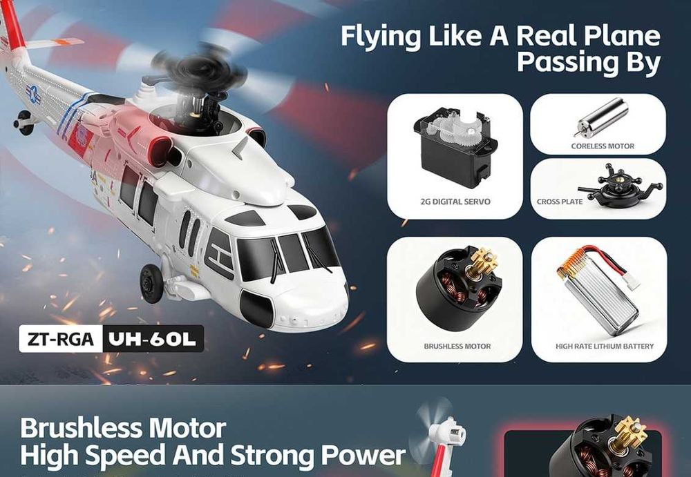 Elicopter RC UH 60L Black HAVK, XK K270, Gyroscop cu 6 axe, Flux optic, 3 baterii  [Nou, nefolosit]