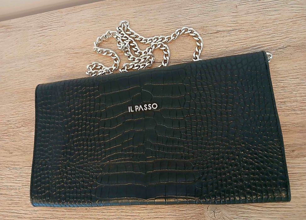 Geantă plic Il Passo – piele naturală tip crocodil, culoare neagră