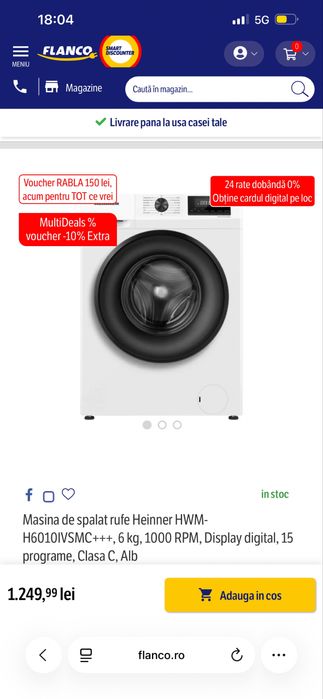 Masina spalat heinner  cu garantie inca 16 luni