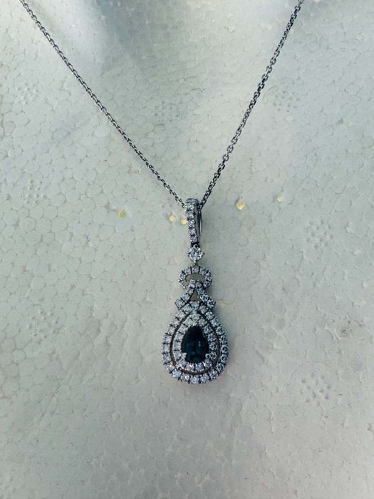 Lanț cu Pandantiv Aur 18K, Safir Verde 0.35 Ct și Diamante 0.55 Ct + Certificat