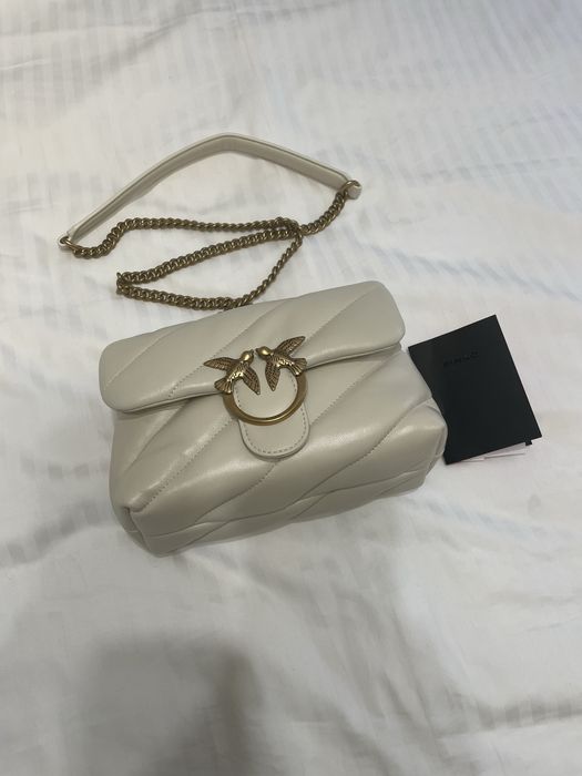 Geantă Pinko Love Mini Puff, piele, crem, cu bon fiscal