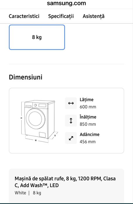 Masina de spalat rufe Samsung 8 kg, Slim, Ecobubble, stare excelenta
