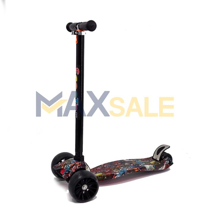 Детска триколка тротинетка черно / многоцветно с 3 светещи колела