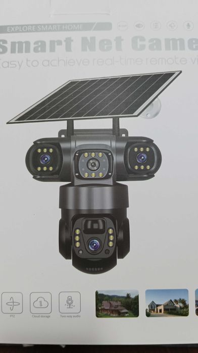 Тройна соларна безжична въртяща камера 4G 12MP работи  СИМ SIM карта