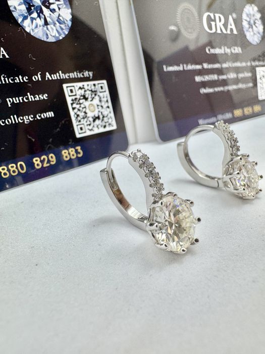 Сребърни обеци с мойсанит (Диамант) 2 карата