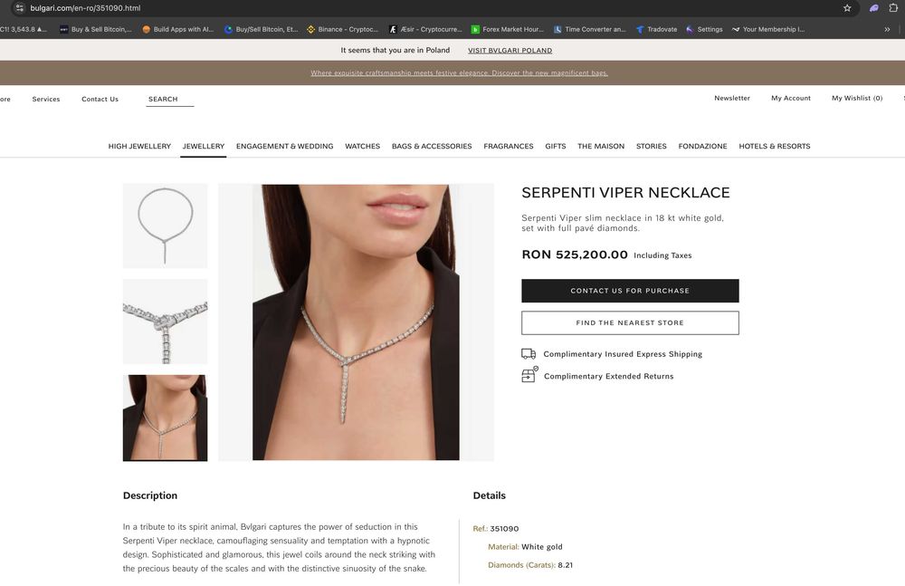 Colier Serpenti cristale placat cu aur alb Bvlgari
