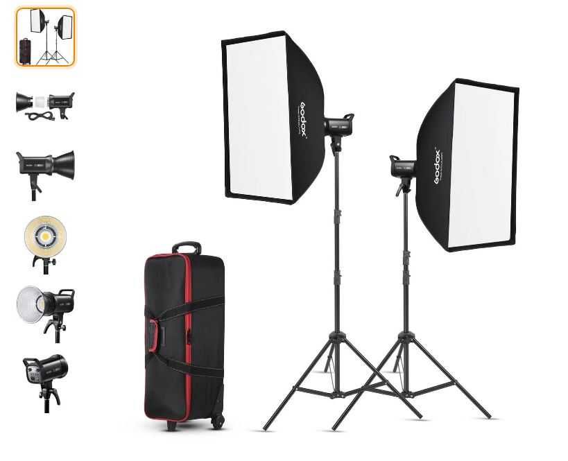 Godox SL100D Kit - lumini studio – 2x LED 100W + 2 Softboxuri + Stative + Geantă